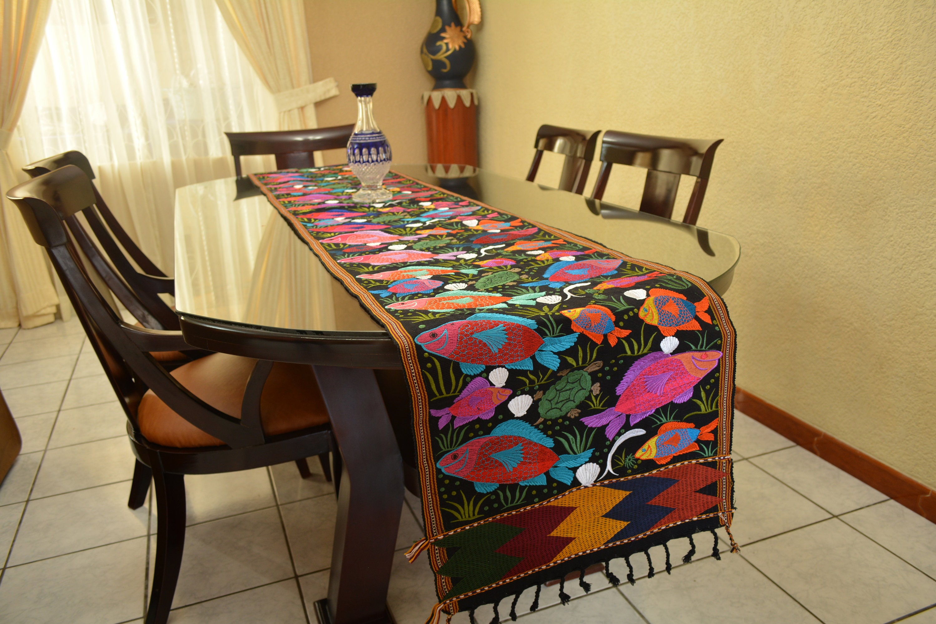 Fish Table Runner Guatemalan Table Runner Embroidered Table Etsy