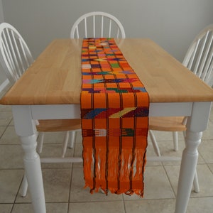 Cotton table runner, Guatemalan Table Runner, Wedding Table Runner, Geometric Table Runner, Handwoven wall hanging, Orange table runner