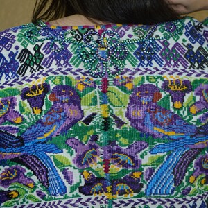 Embroidered birds huipil Guatemala poncho handmade embroidered animals huipil multicolored huipil Vintage Mayan blouse Parrots poncho huipil image 3