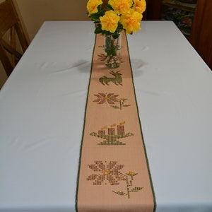Christmas Poinsettia table Runner Guatemalan table runner  Cotton table runner Handwoven wall hanging handwoven deer table runner