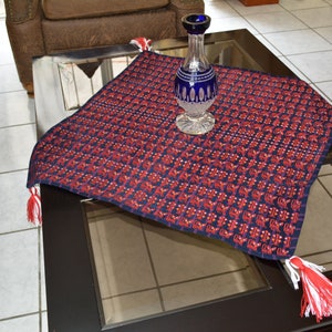 Embroidered cats table runner Guatemalan embroidered flowers geometric patterns fabric Colorful wall hanging Cotton-silk linen table runner