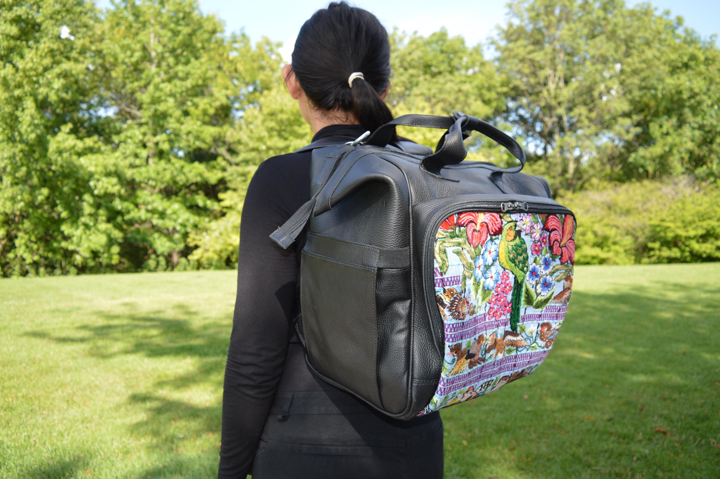 Vintage Guatemalan Leather Embroidered Backpack Handmade Leather Backpack With Guatemala Huipil Embroidery  main image 4