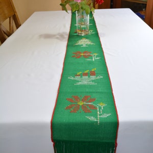 Christmas table runner Poinsettia table Runner Guatemalan table runner  Cotton table runner Handwoven wall hanging Red & green table runner