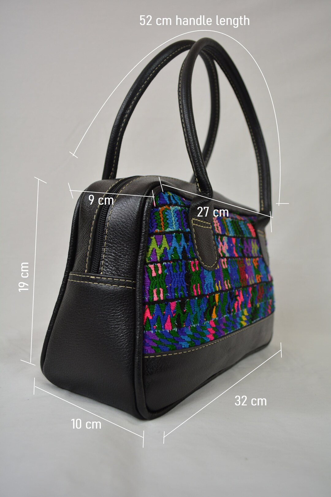 Borsa in vera pelle, borsa huipil guatemalteca, borsa tribale, borsa