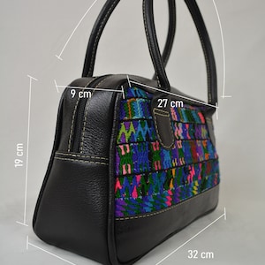 Genuine Leather bag, Guatemalan huipil bag, Tribal handbag,  Guatemalan Boho purse,  Colorful purse, Huipil bag, Top handle bag