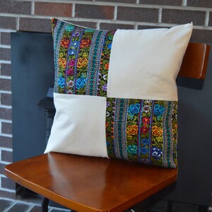 Embroidered Floral Rooster Pillow Cover: Guatemalan Cotton Tassel Cushion image 5