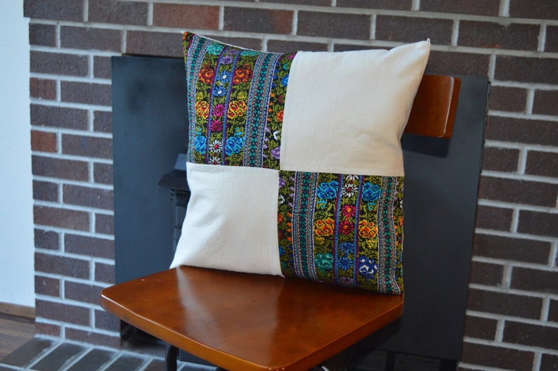 Embroidered Floral Rooster Pillow Cover: Guatemalan Cotton Tassel Cushion image 5