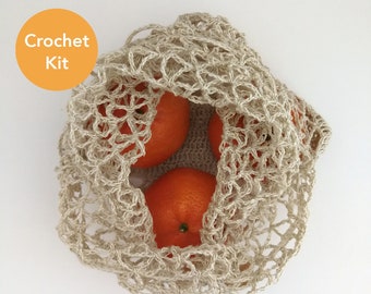 Produce Bag Crochet Kit, Net Bag Crochet Pattern, Vegetable Bags Crochet Pattern, Reusable Grocery Bag Crochet Kit, String Bag Pattern