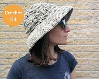 Bucket Hat Crochet Kit with Yarn, Crochet Gift Box for Friend, DIY Crochet Kit for Adults, Sun Hat Crochet Pattern for Kids Hat, Summer