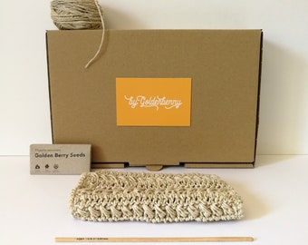 Dishcloth Crochet Kit, Washcloth Crochet Pattern, Make Your Own Kit, Eco Friendly Crochet, Beginner Easy Starter Crochet Kit with Yarn