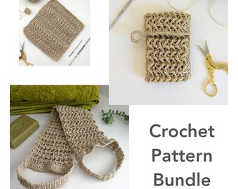 Crochet Bath Pattern, Crochet Spa Set Pattern, Crochet Patterns for the Bathroom Set, Soap Saver Crochet Pattern, Washcloth Pattern
