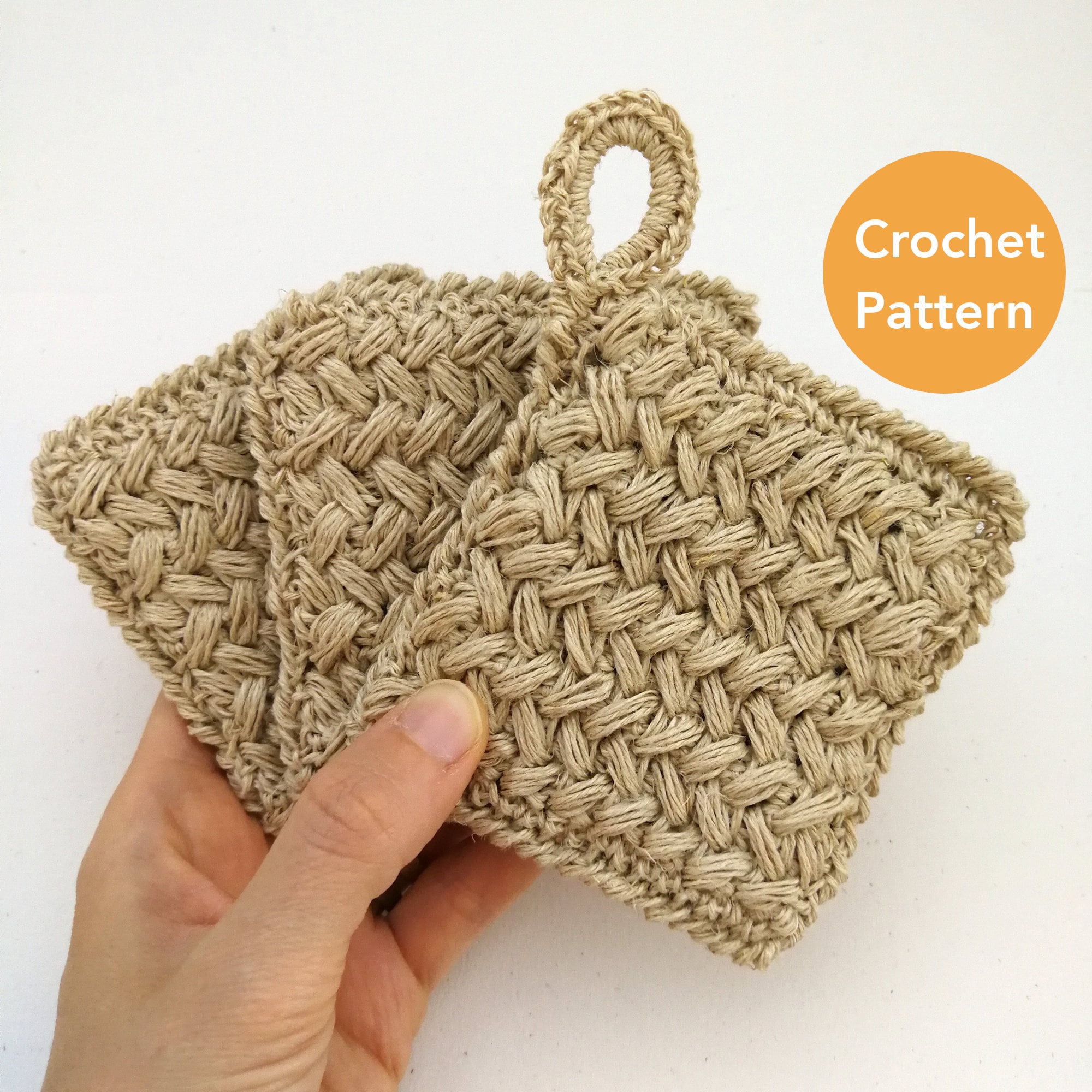 Hand Crocheted Pot Scrubber with Handle, Eco-Friendly Kitchen