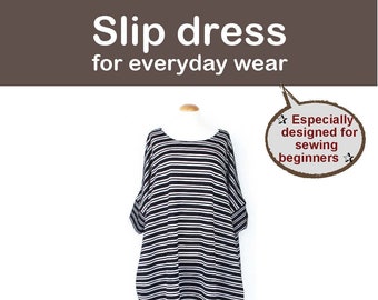 Eng_Slip dress long shirt tunic top woman one size sewing pattern in English