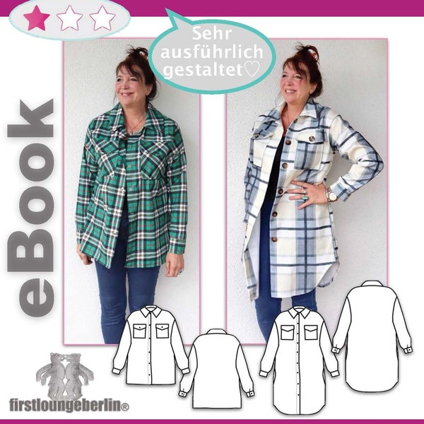 Woody shirt jacket short & long lumberjack cowboy fleece jacket women's blouse sewing pattern PDF immediate download firstloungeberlin sewing instructions