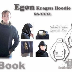 Egon collar pullover, hoodie sweater sweatshirt sewing instructions with pattern hoody men unisex size. XS-XXXL