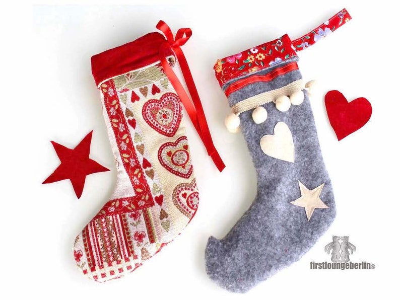 Botas de Papá Noel eBook talla S-L con corazones y estrellas imagen 1