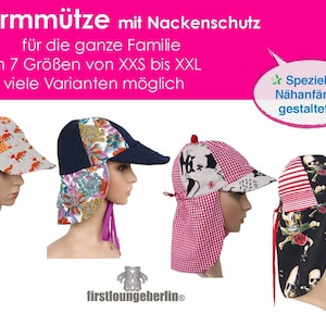 Peaked cap with neck protection *** summer hat sun hat for the FAMILY Gr. XXS-XXL pdf sewing instructions with pattern from firstloungeberlin
