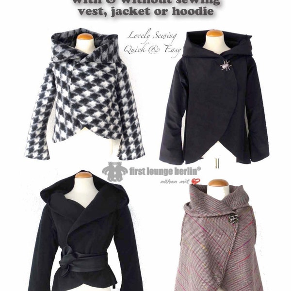 US-Martha eBook jacket with collar or hoodie in 5 sizes XS-XXL sewing instruction with pattern design from firstloungeberlin Ladies Women