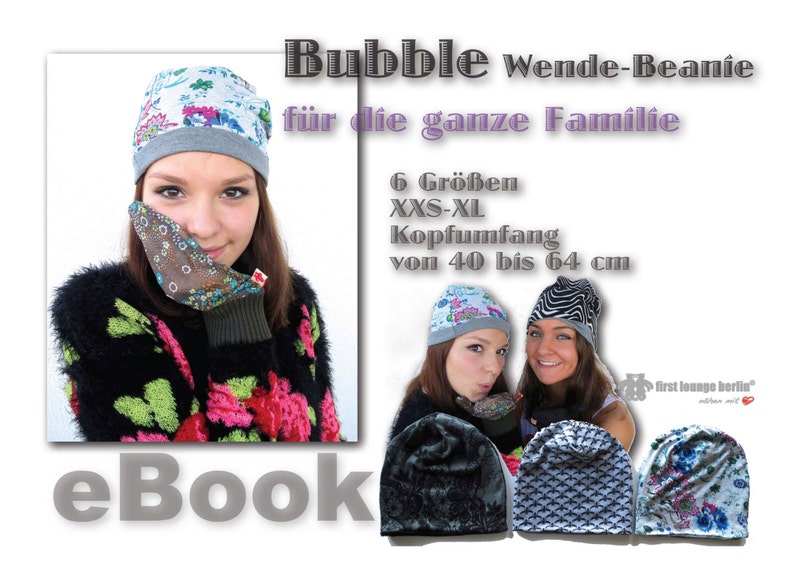 Bubble EBOOK PDF file reversible beanie sewing pattern and sewing instructions for the whole family 6 sizes unisex women men child baby teeny image 2