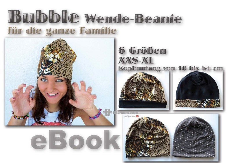 Bubble EBOOK PDF file reversible beanie sewing pattern and sewing instructions for the whole family 6 sizes unisex women men child baby teeny image 3