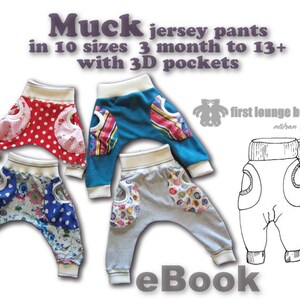 20% OFF US-Muck eBook Jersey baggy trouser kids with 3D pockets, sewing & patterns in 10 sizes 3 month - 13+ Boys Girls Teens Toddler Child