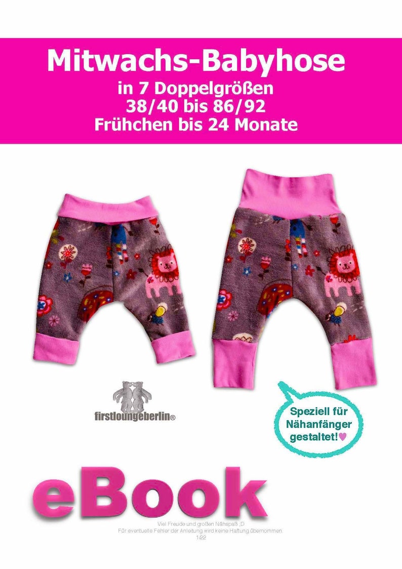 Grow-along baby pants PDF 7 sizes sewing pattern & instructions from firstloungeberlin image 2