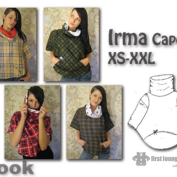 US-Irma Cape Poncho with small belly pocket and huge collar in 4 sizes xs/s - xl/xxl sewing with patterns design by flb for woman ladiese