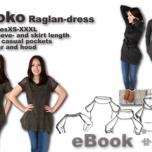 US-Yoko PDF eBook sewing instruction with patterns for jersey raglan dress in 7 sizes xs-xxxl - made with LOVE from firstloungeberlin.com
