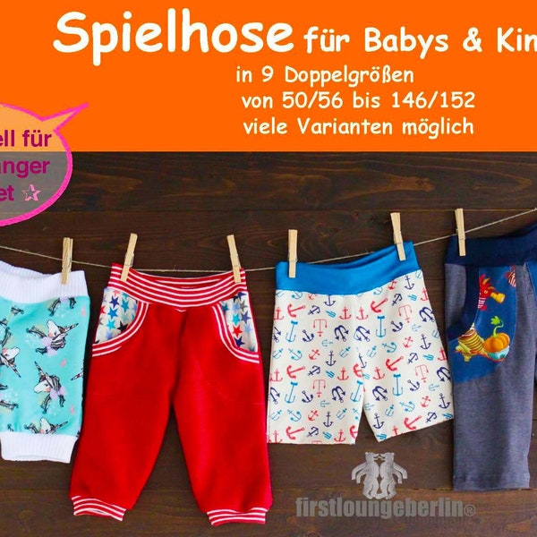 Spielhose für Babys & Kinder Jerseyhose Unisex Kinderhose in 9 Größen 50/56 bis 146/152 Nähanleitung mit Schnittmuster von firstloungeberlin