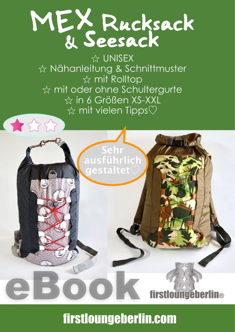 Mex Rucksack Seesack Outdoor Camping Wanderrucksack für die Familie XS-XXL E-Book Schnittmuster Nähanleitung DIY Design firstloungeberlin Bild 6