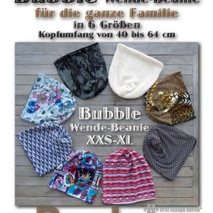 Bubble EBOOK PDF file reversible beanie sewing pattern and sewing instructions for the whole family 6 sizes unisex women men child baby teeny image 1