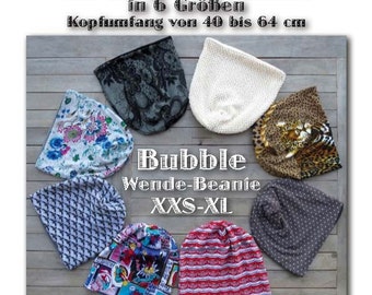 Bubble *** EBOOK PDF file reversible beanie sewing pattern and sewing instructions for the whole family 6 sizes unisex women men child baby teeny