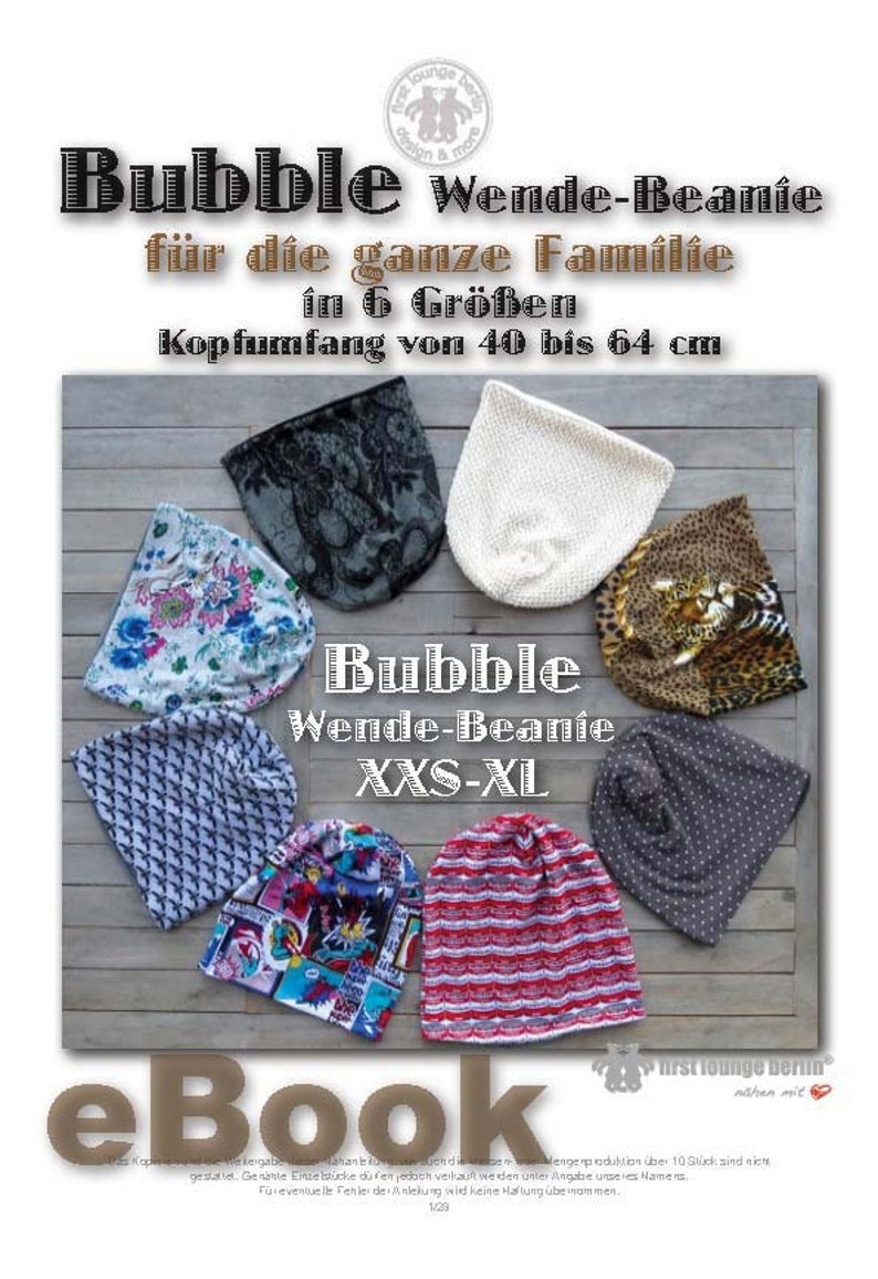 Bubble EBOOK PDF file reversible beanie sewing pattern and sewing instructions for the whole family 6 sizes unisex women men child baby teeny image 1