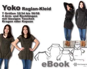 Yoko *** e-book dress raglan dress in 7 double sizes from Gr. 32/34 to 56/58 sewing instructions pattern design firstloungeberlin ladies women