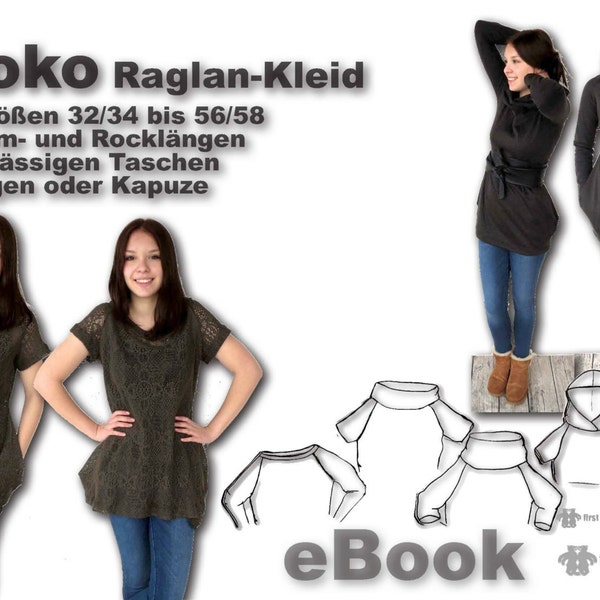 Yoko *** E-Book Kleid Raglankleid in 7 Doppelgrößen von Gr. 32/34 bis 56/58 Nähanleitung Schnittmuster Design firstloungeberlin Damen Frauen