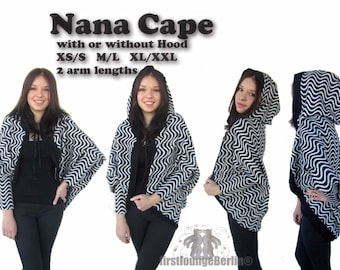 US-Nana Cape Archivo Pdf eBook Instrucciones de costura de poncho con patrones en 3 tamaños dobles xs-xxl hechos a mano para mujeres señoras señora. muchachas adolescentes