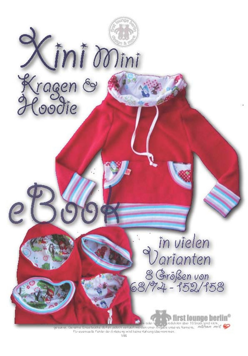 Xini Mini eBook PDF file children's hoodie with collar hood sewing instructions with pattern 8 double sizes 68/74 to 152/158 many variants image 2