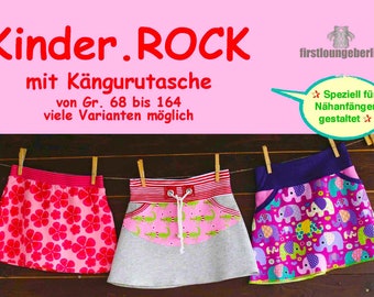 Kinder.ROCK *** sweat skirt summer skirt with kangaroo pocket - size 68 to 164 sewing instructions with pattern - design by firstloungeberlin