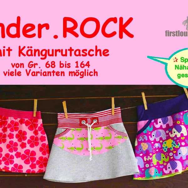 Kinder.ROCK *** Sweatrock Sommerrock mit Kängurutasche - Größe 68 bis 164 Nähanleitung mit Schnittmuster - Design von firstloungeberlin