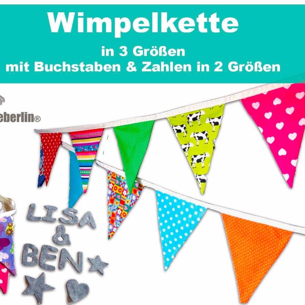 Wimpelkette in 3 Größen mit Buchstaben und Zahlen in 2 Größen Nähanleitung mit Schnittmuster von firstloungeberlin