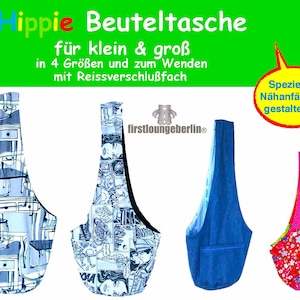 Sac hippie en 4 tailles - sac à bandoulière sac hippie sac en coton PDF sac homme E-BOOK sac instructions de couture