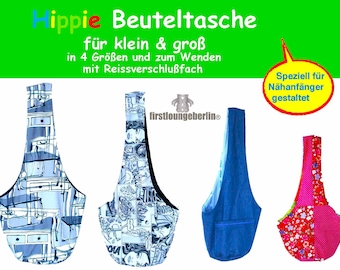 Hippie  Beuteltasche in 4 Grössen - Cross Body Tasche Hippiebeutel Baumwollbeitel PDF Herrentasche E-BOOK Tasche Nähanleitung