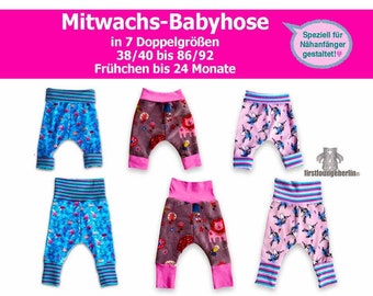 Grow-along baby pants PDF 7 sizes sewing pattern & instructions from firstloungeberlin