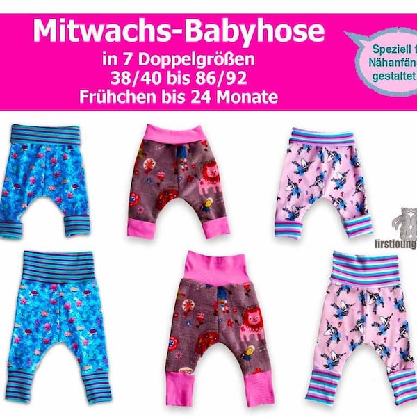 Grow-along baby pants PDF 7 sizes sewing pattern & instructions from firstloungeberlin