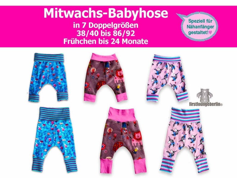 Grow-along baby pants PDF 7 sizes sewing pattern & instructions from firstloungeberlin image 1