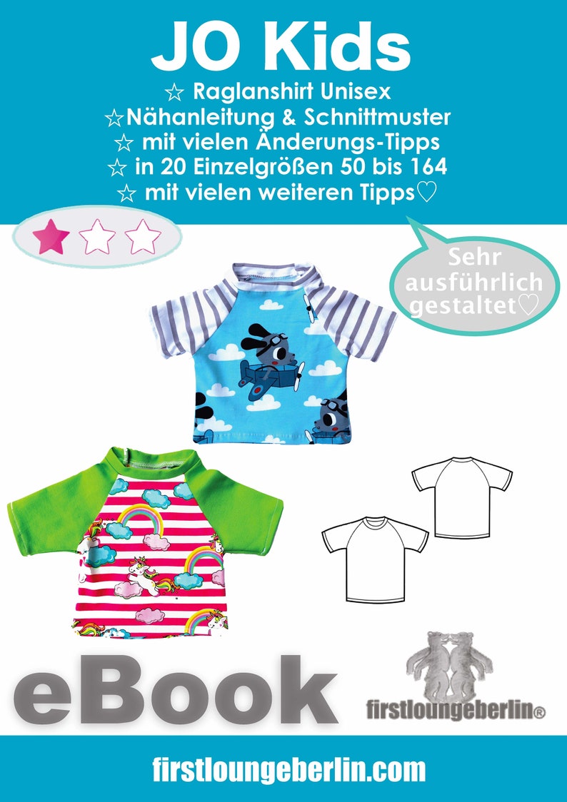 JO Kids Kinder T-Shirt mit Raglanärmel Unisex Sommer Oberteil Kindershirt Schnittmuster nähen PDf eBook firstloungeberlin Jungs Mädchen Top Bild 6