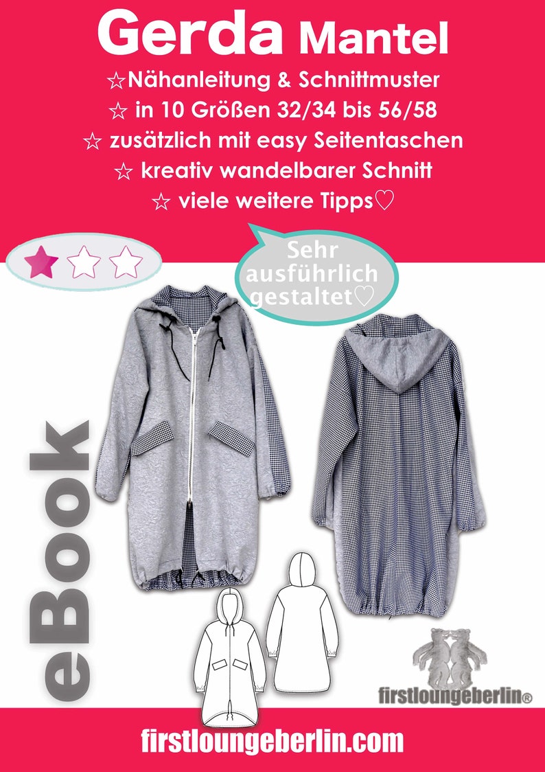 Gerda coat jacket women's transition coat with hood flap pockets eBook 32/34-56/68 sewing pattern sewing PDF eBook firstloungeberlin image 8