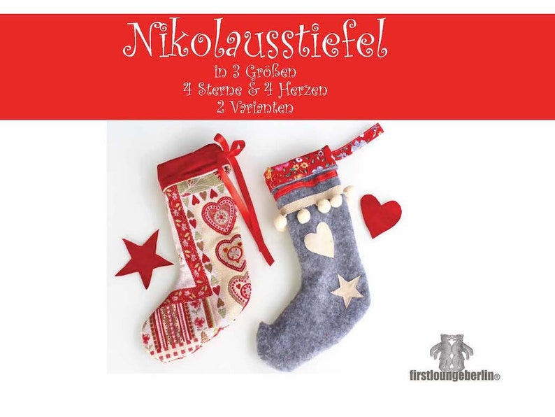 Botas de Papá Noel eBook talla S-L con corazones y estrellas imagen 3