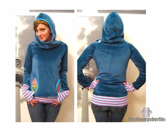 Edda *** Kragen Pullover mit Mufftasche eBook PDF-Datei pattern Hooded Sweater Kapuzen-Hoodie, Nähanleitung mit Schnittmuster, Größe 30-50