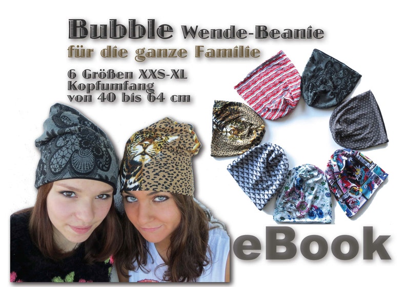 Bubble EBOOK PDF file reversible beanie sewing pattern and sewing instructions for the whole family 6 sizes unisex women men child baby teeny image 5